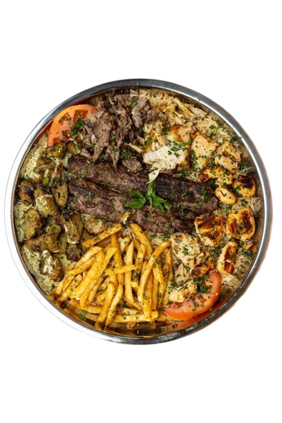 Abu Zayn signature platter with grilled meats and sides